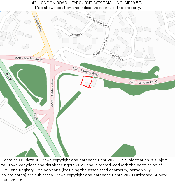 43, LONDON ROAD, LEYBOURNE, WEST MALLING, ME19 5EU: Location map and indicative extent of plot