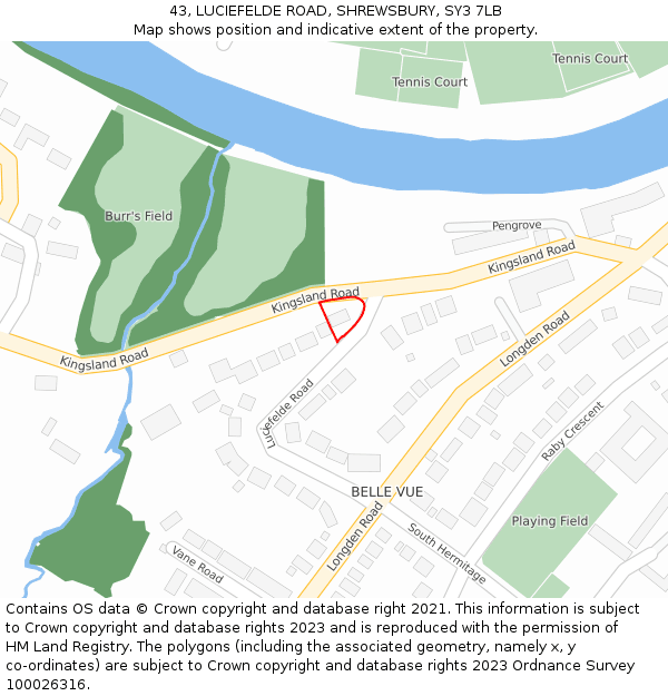 43, LUCIEFELDE ROAD, SHREWSBURY, SY3 7LB: Location map and indicative extent of plot