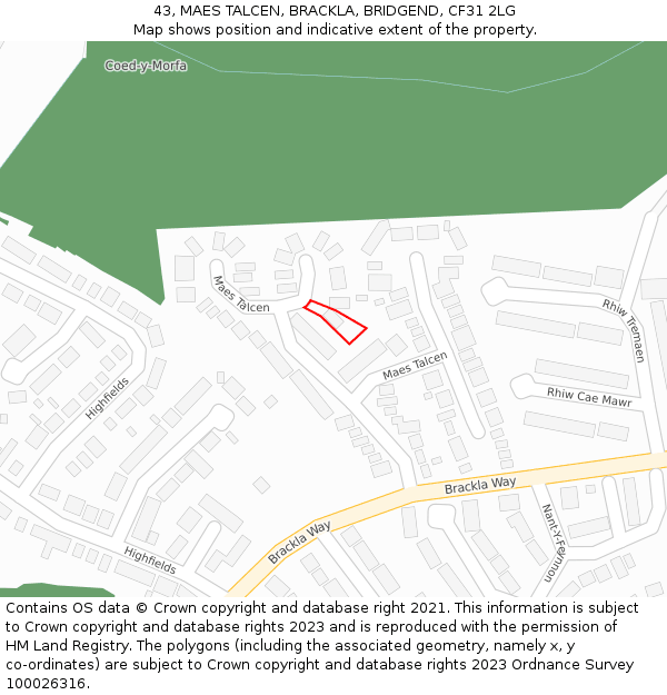 43, MAES TALCEN, BRACKLA, BRIDGEND, CF31 2LG: Location map and indicative extent of plot