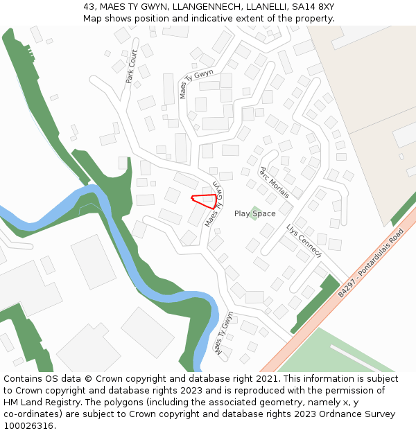 43, MAES TY GWYN, LLANGENNECH, LLANELLI, SA14 8XY: Location map and indicative extent of plot