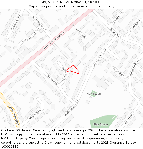 43, MERLIN MEWS, NORWICH, NR7 8BZ: Location map and indicative extent of plot