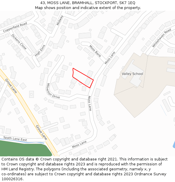 43, MOSS LANE, BRAMHALL, STOCKPORT, SK7 1EQ: Location map and indicative extent of plot