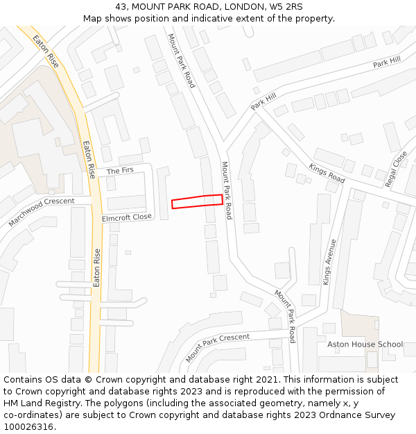 43, MOUNT PARK ROAD, LONDON, W5 2RS: Location map and indicative extent of plot