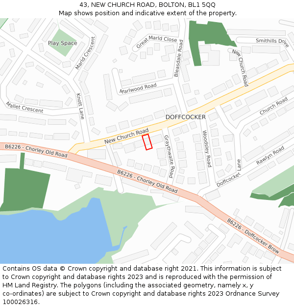 43, NEW CHURCH ROAD, BOLTON, BL1 5QQ: Location map and indicative extent of plot