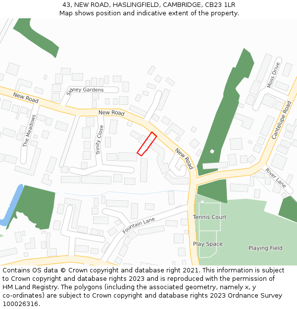 43, NEW ROAD, HASLINGFIELD, CAMBRIDGE, CB23 1LR: Location map and indicative extent of plot