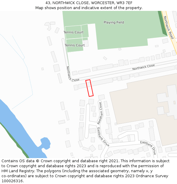 43, NORTHWICK CLOSE, WORCESTER, WR3 7EF: Location map and indicative extent of plot