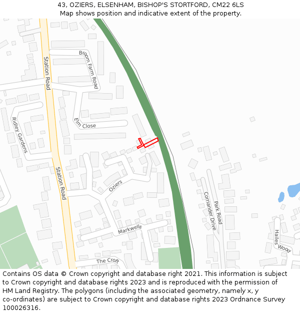 43, OZIERS, ELSENHAM, BISHOP'S STORTFORD, CM22 6LS: Location map and indicative extent of plot