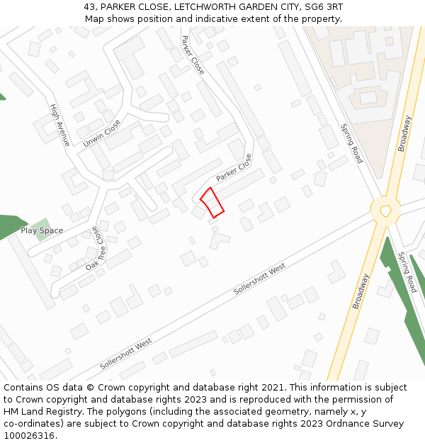 43, PARKER CLOSE, LETCHWORTH GARDEN CITY, SG6 3RT: Location map and indicative extent of plot