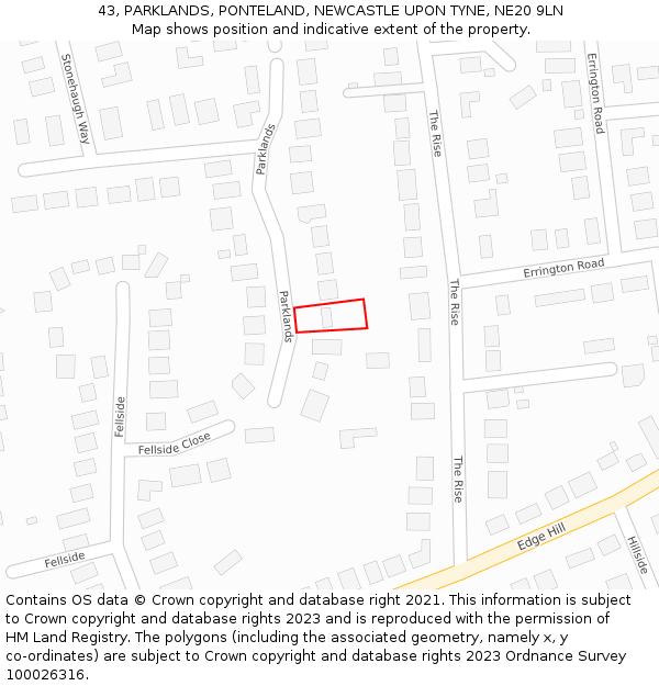 43, PARKLANDS, PONTELAND, NEWCASTLE UPON TYNE, NE20 9LN: Location map and indicative extent of plot