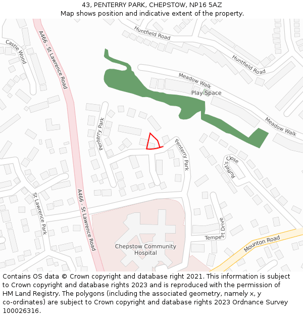 43, PENTERRY PARK, CHEPSTOW, NP16 5AZ: Location map and indicative extent of plot