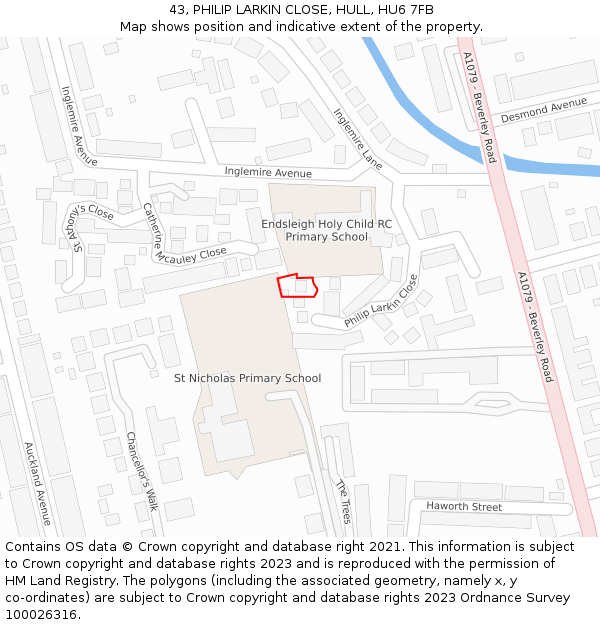 43, PHILIP LARKIN CLOSE, HULL, HU6 7FB: Location map and indicative extent of plot