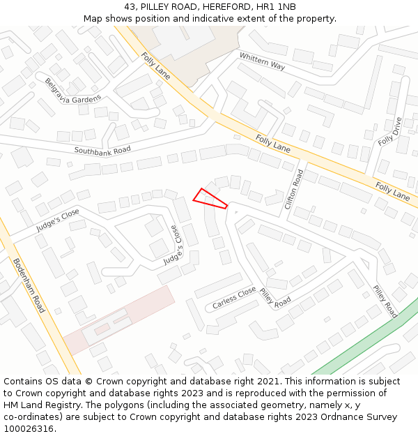 43, PILLEY ROAD, HEREFORD, HR1 1NB: Location map and indicative extent of plot