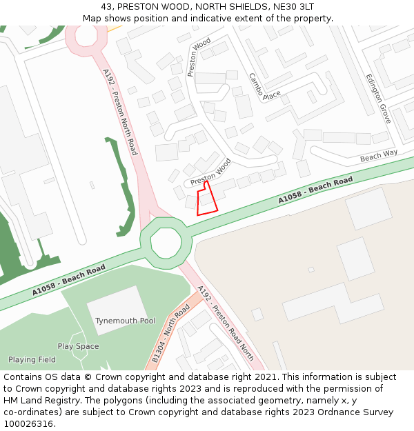 43, PRESTON WOOD, NORTH SHIELDS, NE30 3LT: Location map and indicative extent of plot