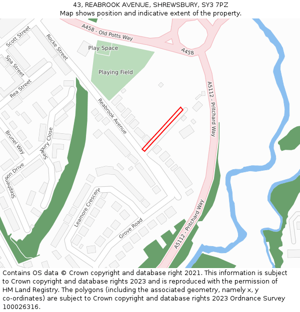 43, REABROOK AVENUE, SHREWSBURY, SY3 7PZ: Location map and indicative extent of plot