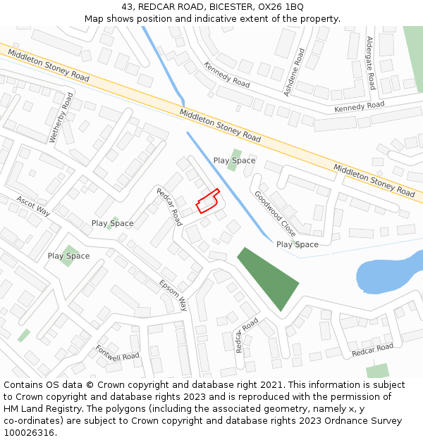 43, REDCAR ROAD, BICESTER, OX26 1BQ: Location map and indicative extent of plot