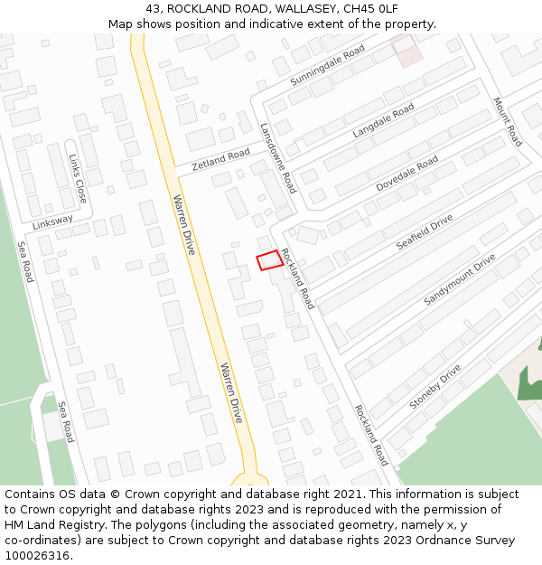 43, ROCKLAND ROAD, WALLASEY, CH45 0LF: Location map and indicative extent of plot