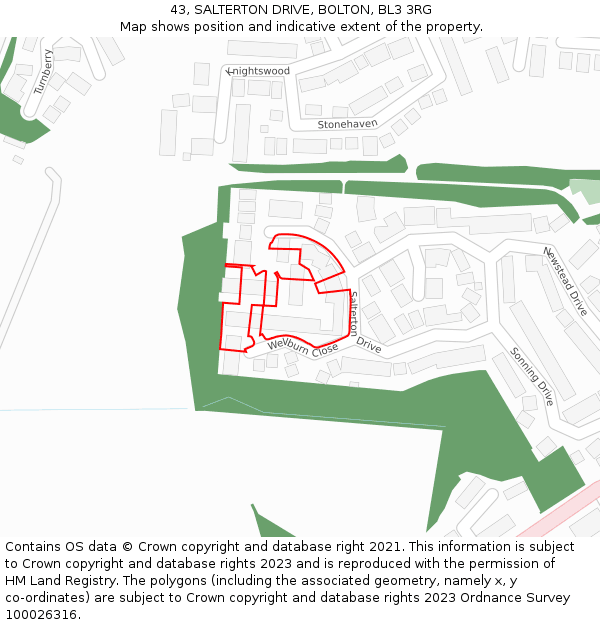 43, SALTERTON DRIVE, BOLTON, BL3 3RG: Location map and indicative extent of plot