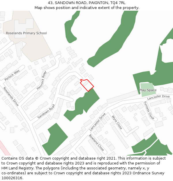 43, SANDOWN ROAD, PAIGNTON, TQ4 7RL: Location map and indicative extent of plot