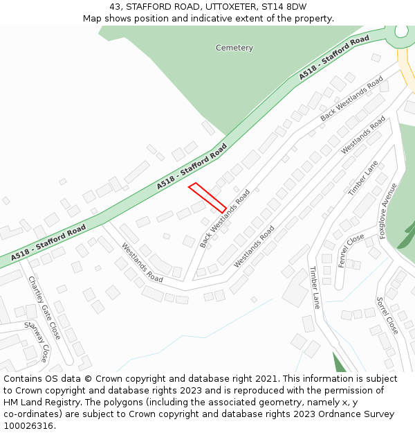 43, STAFFORD ROAD, UTTOXETER, ST14 8DW: Location map and indicative extent of plot