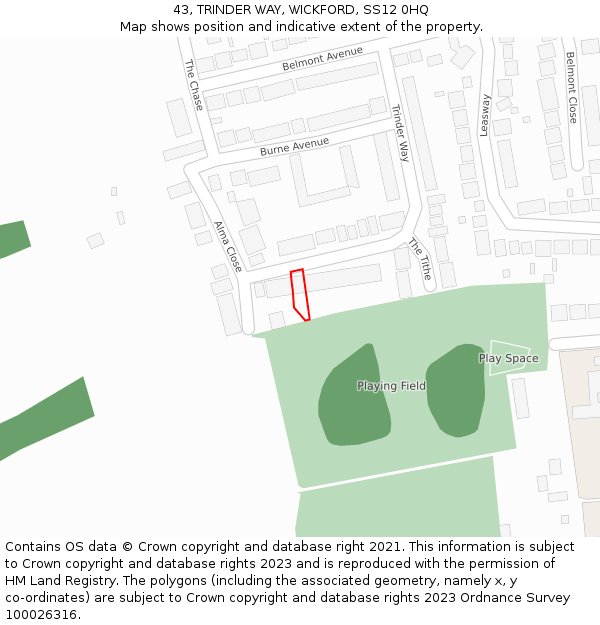 43, TRINDER WAY, WICKFORD, SS12 0HQ: Location map and indicative extent of plot