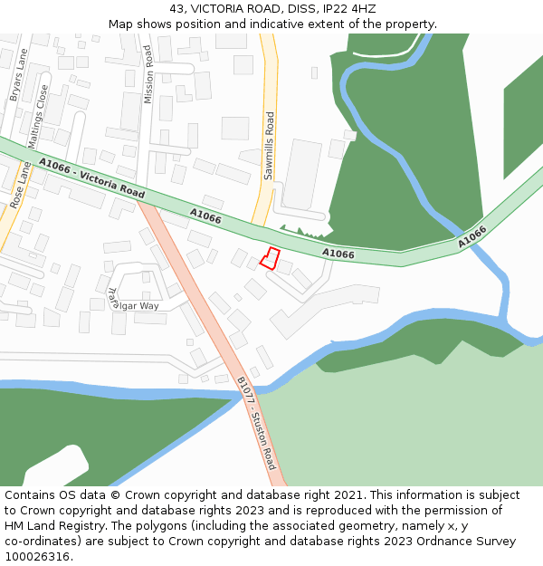 43, VICTORIA ROAD, DISS, IP22 4HZ: Location map and indicative extent of plot