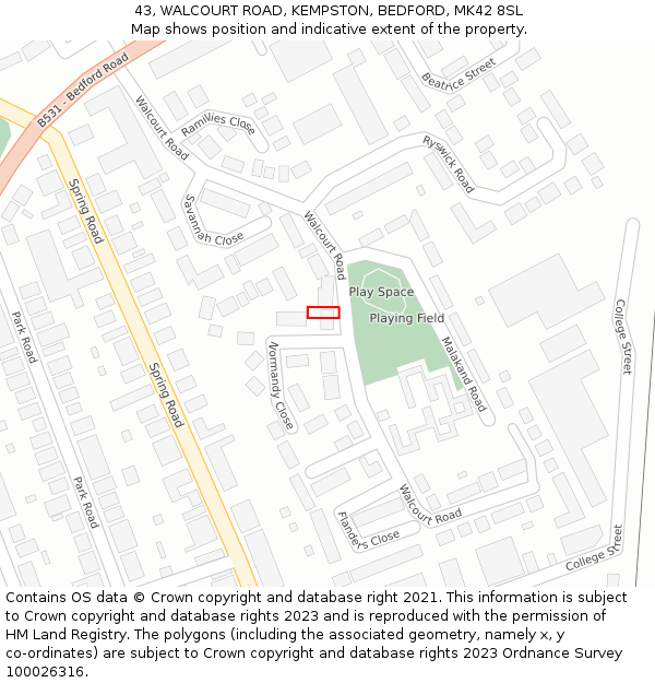 43, WALCOURT ROAD, KEMPSTON, BEDFORD, MK42 8SL: Location map and indicative extent of plot