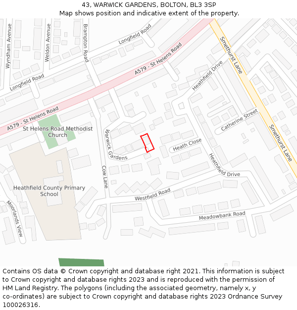 43, WARWICK GARDENS, BOLTON, BL3 3SP: Location map and indicative extent of plot