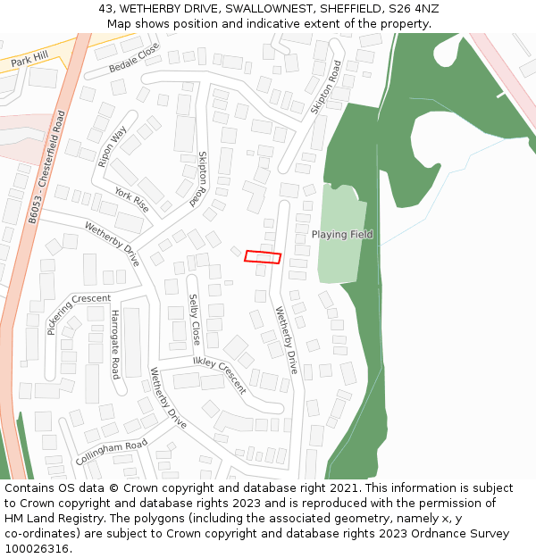 43, WETHERBY DRIVE, SWALLOWNEST, SHEFFIELD, S26 4NZ: Location map and indicative extent of plot