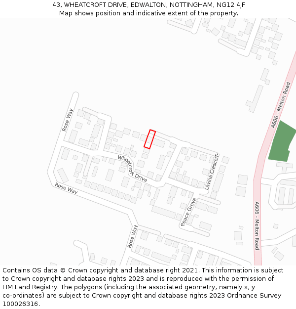 43, WHEATCROFT DRIVE, EDWALTON, NOTTINGHAM, NG12 4JF: Location map and indicative extent of plot