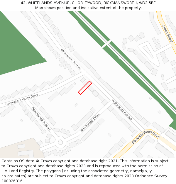 43, WHITELANDS AVENUE, CHORLEYWOOD, RICKMANSWORTH, WD3 5RE: Location map and indicative extent of plot