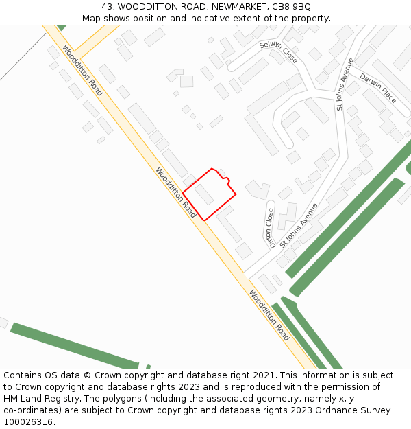 43, WOODDITTON ROAD, NEWMARKET, CB8 9BQ: Location map and indicative extent of plot