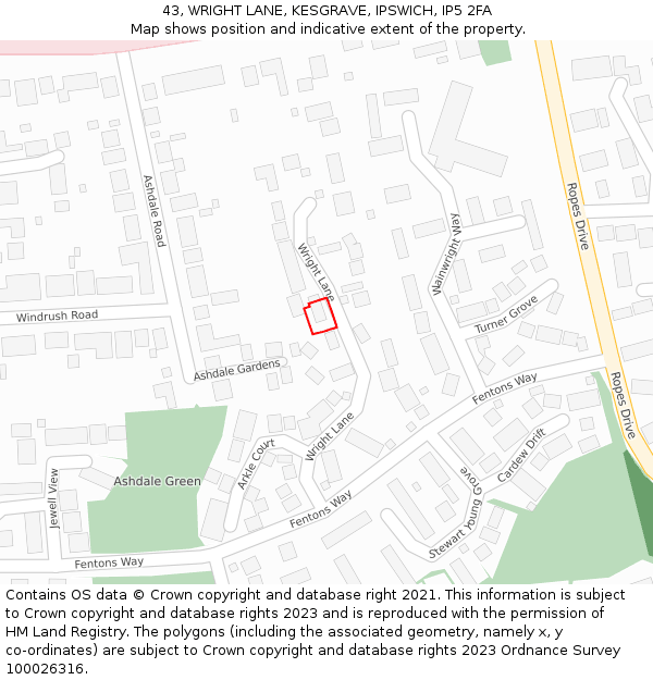 43, WRIGHT LANE, KESGRAVE, IPSWICH, IP5 2FA: Location map and indicative extent of plot