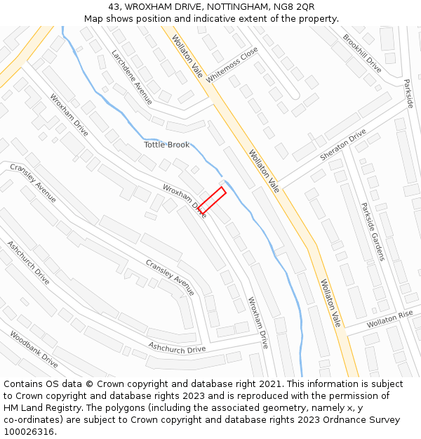 43, WROXHAM DRIVE, NOTTINGHAM, NG8 2QR: Location map and indicative extent of plot