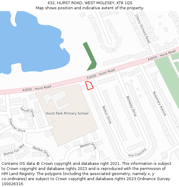 432, HURST ROAD, WEST MOLESEY, KT8 1QS: Location map and indicative extent of plot