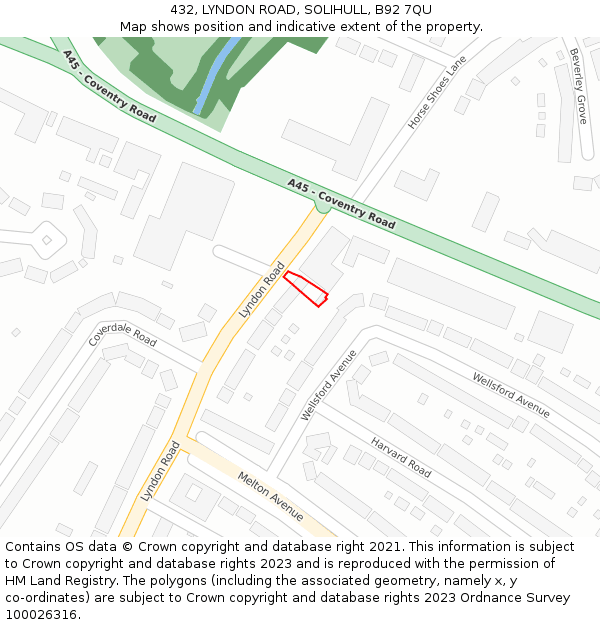 432, LYNDON ROAD, SOLIHULL, B92 7QU: Location map and indicative extent of plot