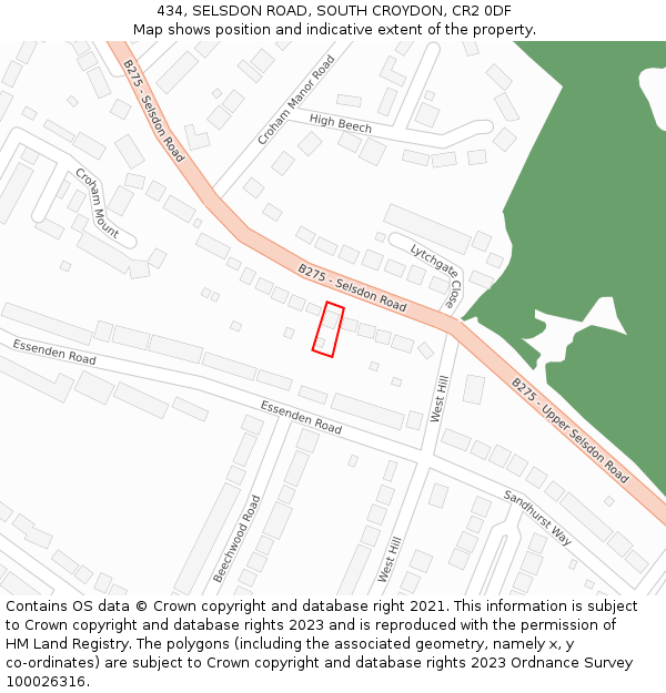 434, SELSDON ROAD, SOUTH CROYDON, CR2 0DF: Location map and indicative extent of plot