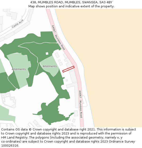 438, MUMBLES ROAD, MUMBLES, SWANSEA, SA3 4BY: Location map and indicative extent of plot