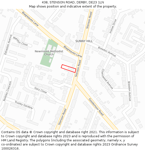 438, STENSON ROAD, DERBY, DE23 1LN: Location map and indicative extent of plot