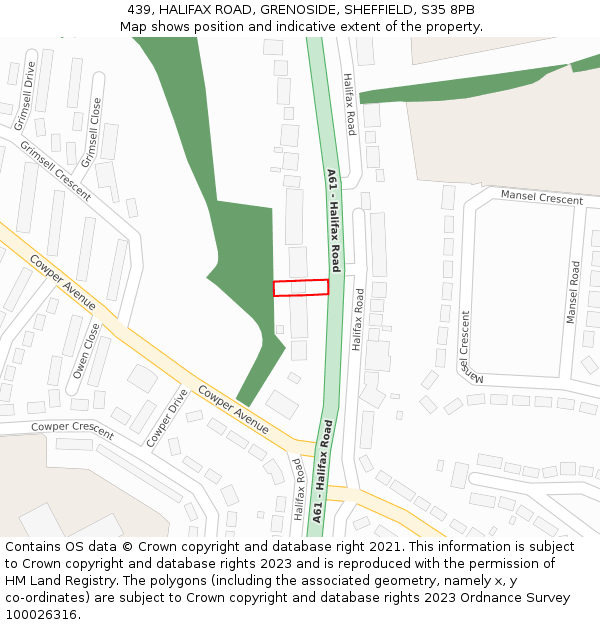 439, HALIFAX ROAD, GRENOSIDE, SHEFFIELD, S35 8PB: Location map and indicative extent of plot