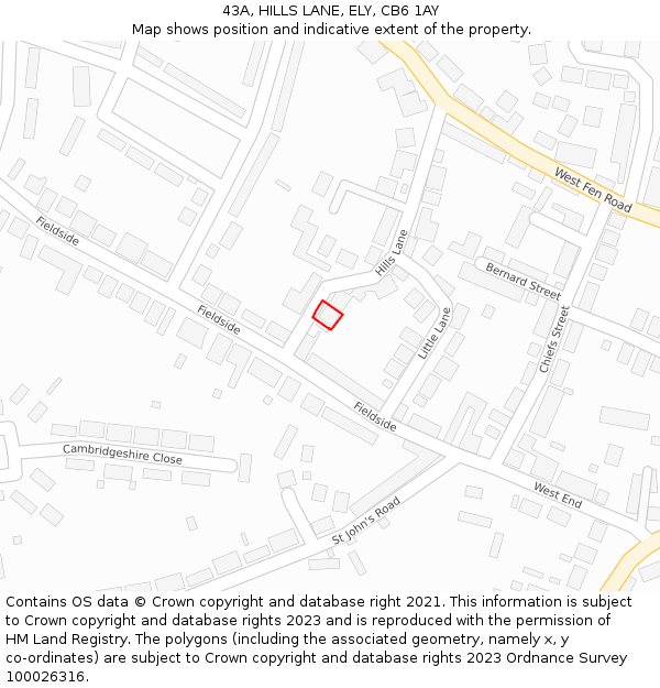 43A, HILLS LANE, ELY, CB6 1AY: Location map and indicative extent of plot