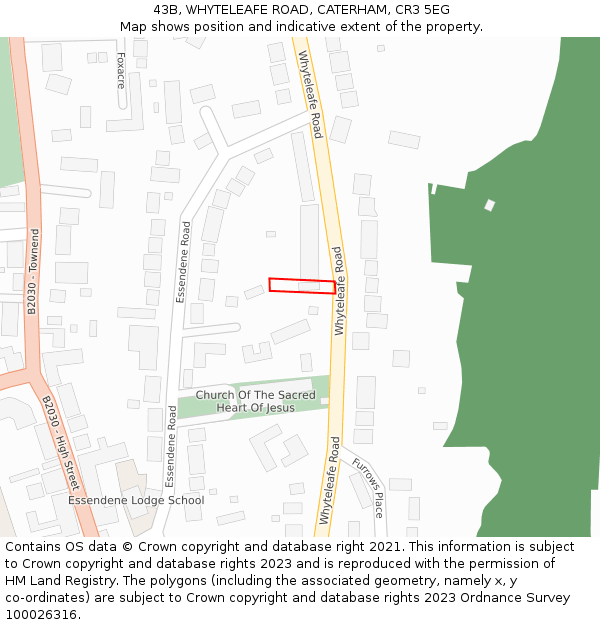 43B, WHYTELEAFE ROAD, CATERHAM, CR3 5EG: Location map and indicative extent of plot