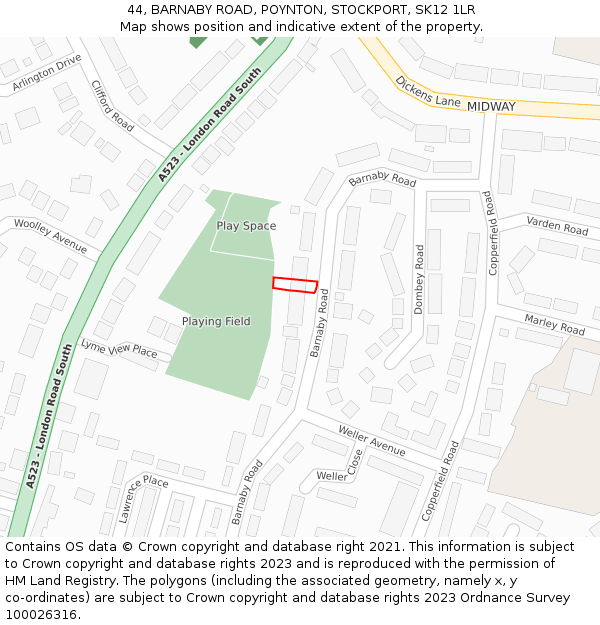 44, BARNABY ROAD, POYNTON, STOCKPORT, SK12 1LR: Location map and indicative extent of plot