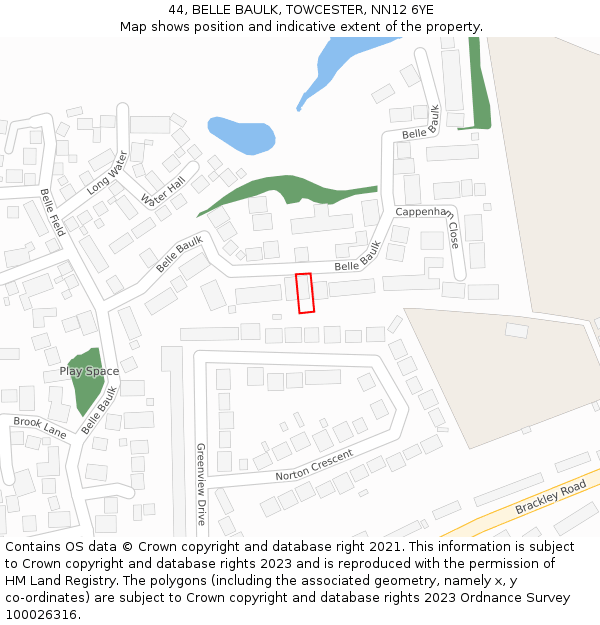 44, BELLE BAULK, TOWCESTER, NN12 6YE: Location map and indicative extent of plot