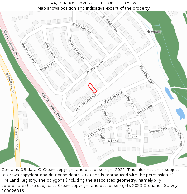 44, BEMROSE AVENUE, TELFORD, TF3 5HW: Location map and indicative extent of plot