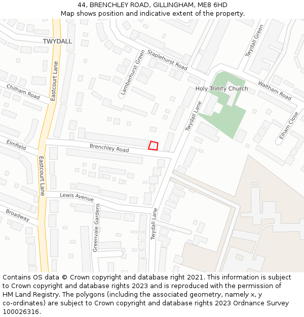 44, BRENCHLEY ROAD, GILLINGHAM, ME8 6HD: Location map and indicative extent of plot