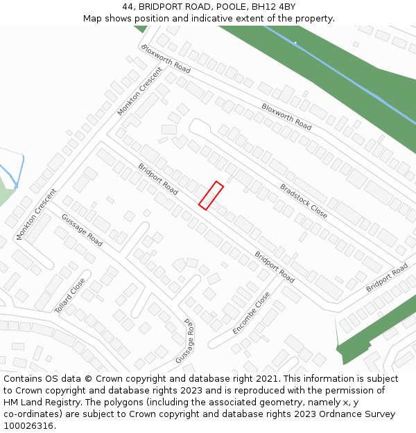 44, BRIDPORT ROAD, POOLE, BH12 4BY: Location map and indicative extent of plot