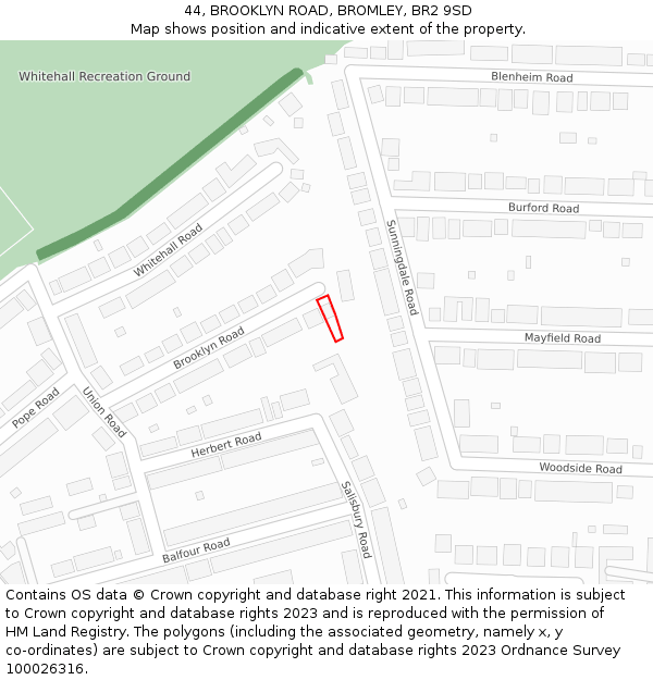 44, BROOKLYN ROAD, BROMLEY, BR2 9SD: Location map and indicative extent of plot