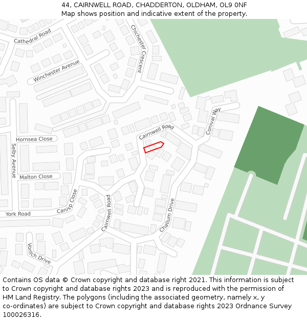 44, CAIRNWELL ROAD, CHADDERTON, OLDHAM, OL9 0NF: Location map and indicative extent of plot