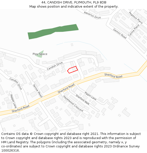 44, CANDISH DRIVE, PLYMOUTH, PL9 8DB: Location map and indicative extent of plot