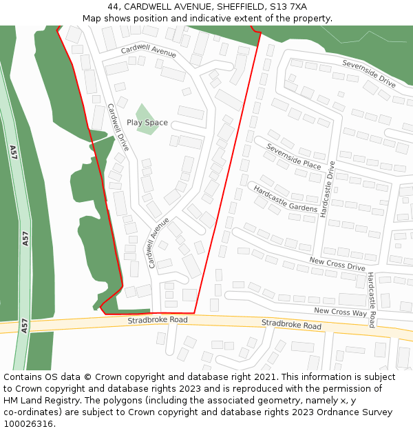 44, CARDWELL AVENUE, SHEFFIELD, S13 7XA: Location map and indicative extent of plot